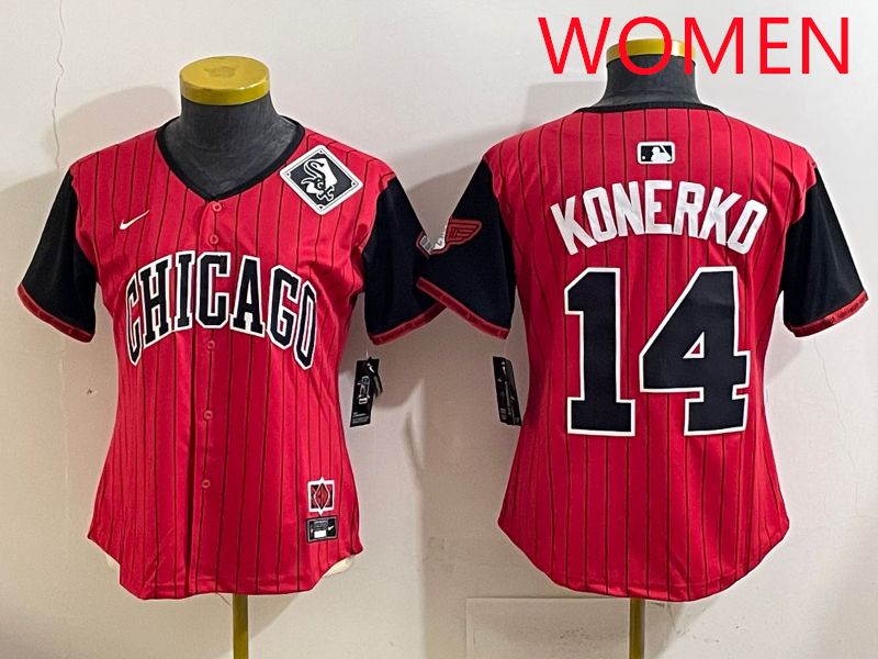 Women 2025 Chicago White Sox #14 Konerko Red Stripe Joint Name Nike MLB Jersey style 12->women mlb jersey->Women Jersey